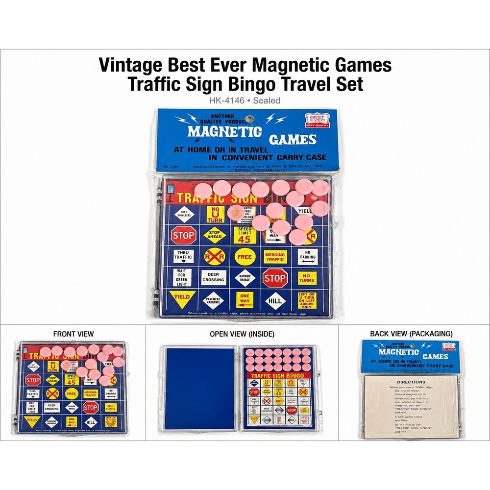 Vintage Best Ever Magnetic Games Traffic Sign Bingo Travel Set HK-4146 Sealed